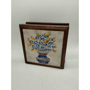 Vintage San Marco Italian Tile Framed Napkin Letter Holder Floral Bouquet 7"